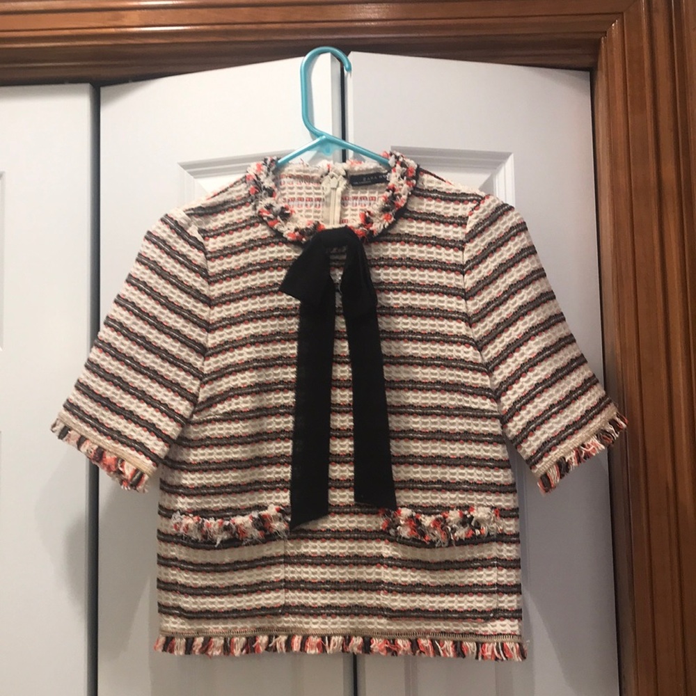 Zara tweed bow blouse